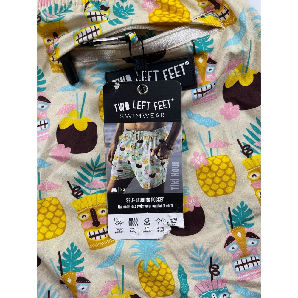 Two Left Feet Mens Tiki Cocktail Tropical Print Swim Trunks Tan Medium - Picture 8 of 9